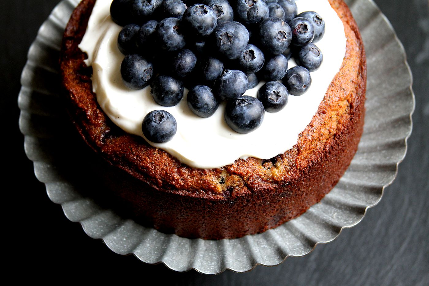Lemon, Poppy Seed and Almond Cake, with Blueberries and Sweetened Greek