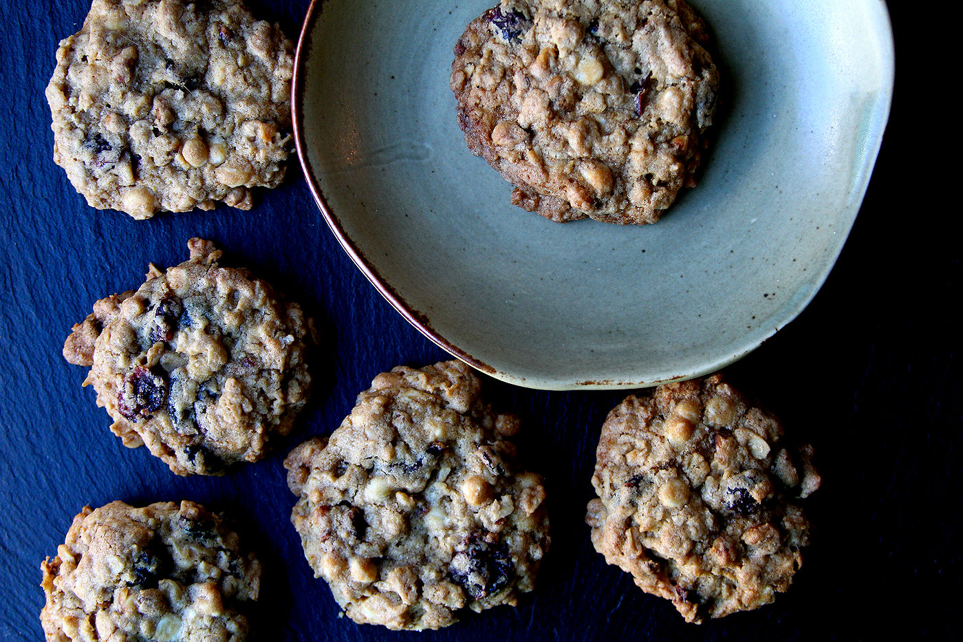 Cranberry Cardamom and Toasted Pine Nut Oatmeal Cookies with White