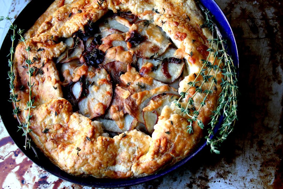 DuckFatRoasted Potato Asiago and Caramelized Onion Galette A Cup of
